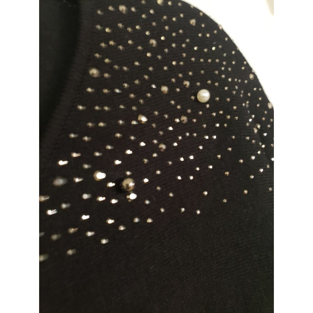 CALVIN KLIEN SWEATER‎ SIZE  EXTRA LARGE BLACK BEADED BLACK PEARLS AND SPARKLES - Picture 5 of 10